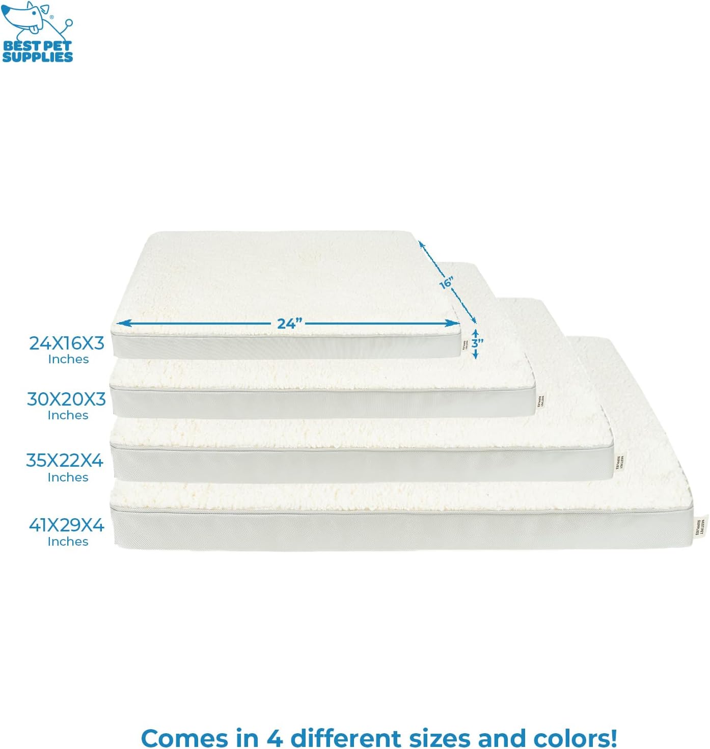 Best Pet Supplies Cute Dog Crate Mat Flat Bed with Waterproof Exterior, Thick Orthopedic Egg Foam Mattress, and Soft Sherpa Fleece Cover for Small, Medium, and Large Breeds - Beige, 35X22X4