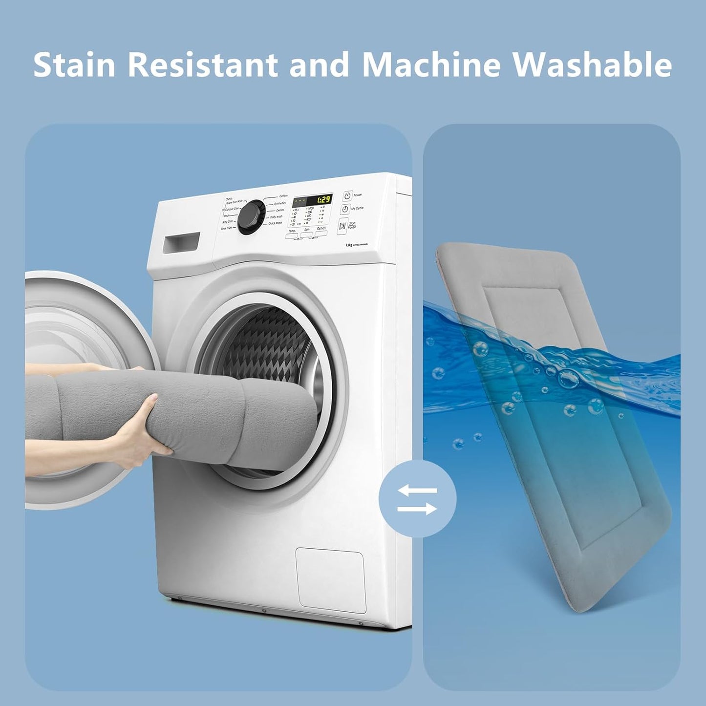 Magic Dog Soft Large Bed Crate Pad Mat, 42 Inches Machine Washable Pet Bed With Non-Slip Bottom, Gray