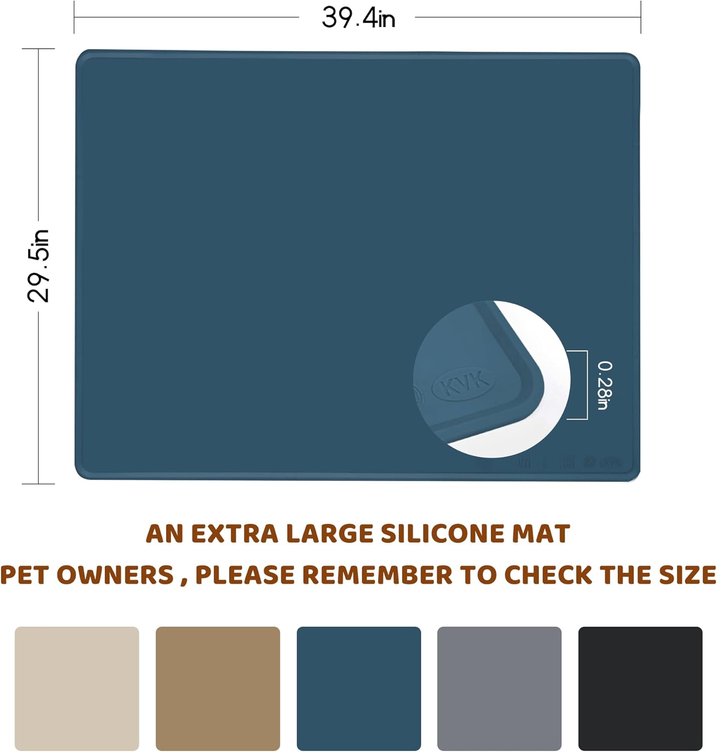 KVK Dog Food Mat, 39.4×29.5in Extra Large Silicone Pet Feeding Mat - Waterproof, Non - Slip, Chew - Resistant for Food & Water, Protect Floors (Royal Blue)