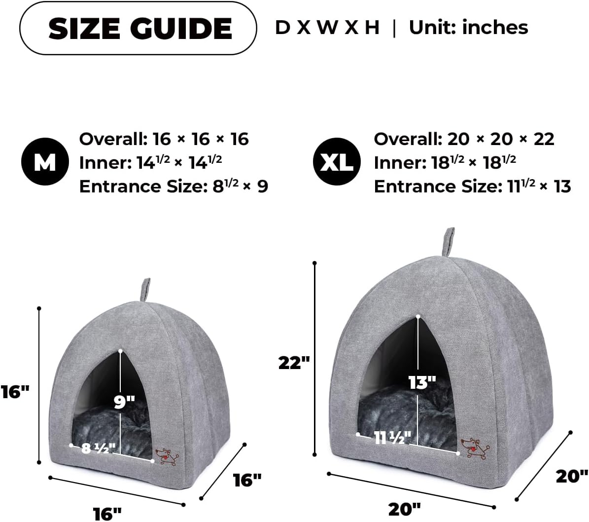 Best Pet Supplies Pet Tent-Soft Bed for Dog and Cat by - Gray, 20" x 20" x H:22"