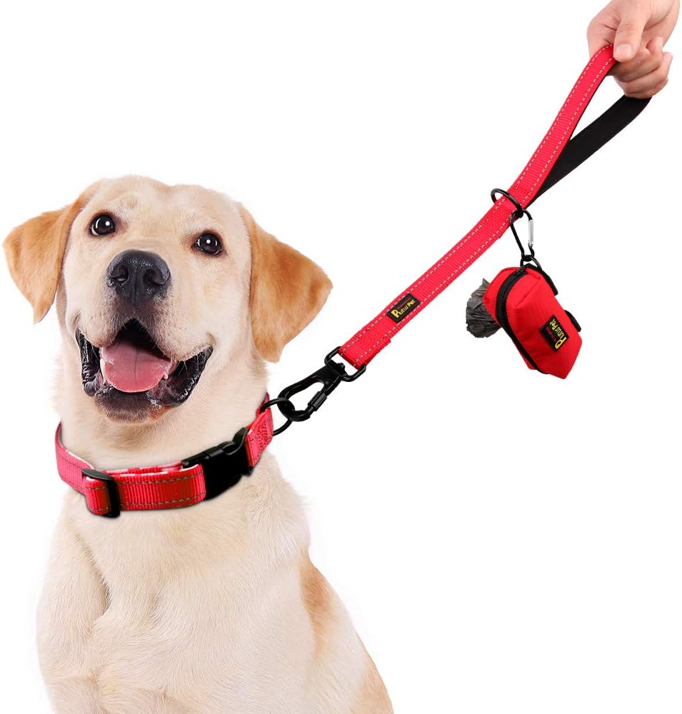 PLUTUS PET Short Training Dog Leash with Padded Handle for Medium Large Big Dogs,18 Inch Heavy Duty Strong Traffic Leash with Carabiner Clip for Climbing Walking or Guiding Blind（18”，Red