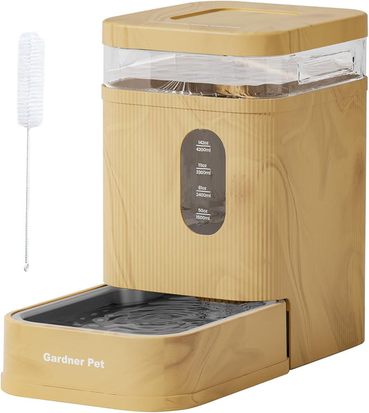 Gardner Pet Automatic Dog Water Dispenser Gravity Waterer with Stainless Steel Bowl Water Dispenser 6.5L Large Capacity Water Feeder for Dogs Cats Pets, BPA-Free Noise-Free (Light Brown, 6.5L)