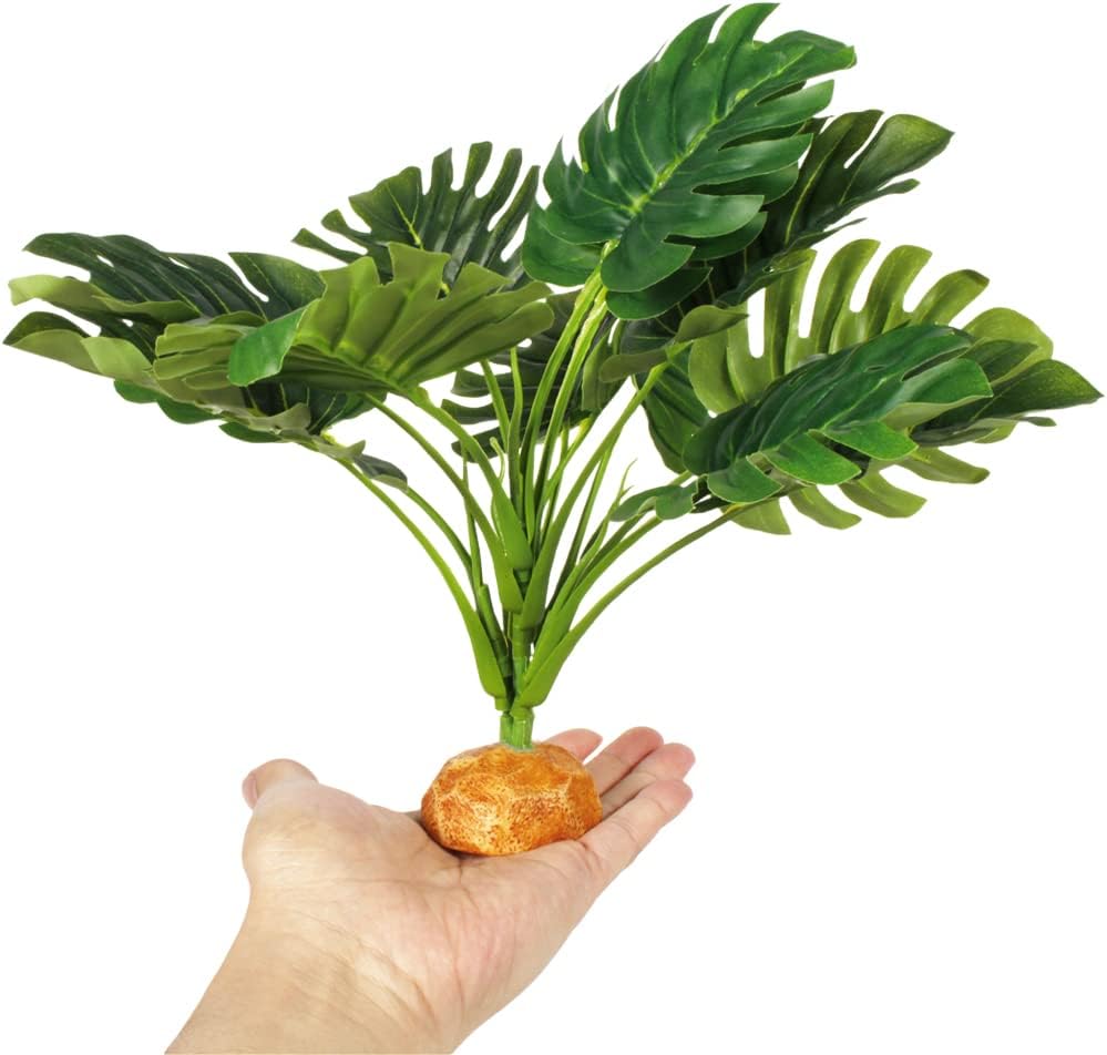 Fake Monstera Plants, Reptile Terrarium Decor, Bearded Dragon Tank Accessories fit Crested Gecko Leopard Lizard Chameleon Ball Python Snake Frog