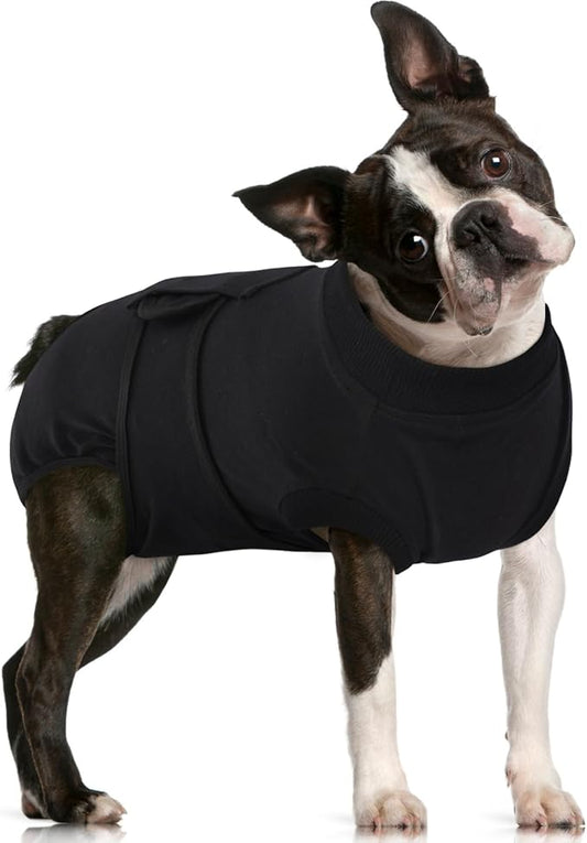FUAMEY Dog Recovery Suit Male,Dogs Surgery Neuter Suits Puppy Spay Shirts for Female Protect Dog's Skin Anti Licking Abdominal Wounds Doggie Onesie Pet Bodysuit Alternative to Cone Black M
