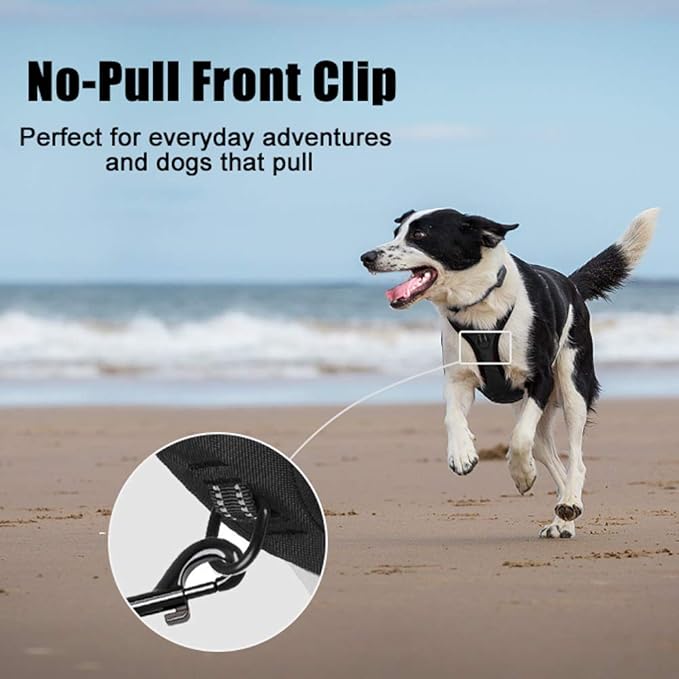 PoyPet No Pull Dog Harness, Reflective Comfortable Vest Harness with Front & Back 2 Leash Attachments and Easy Control Handle Adjustable Soft Padded Pet Vest for Small to Large Dogs (Black,L)