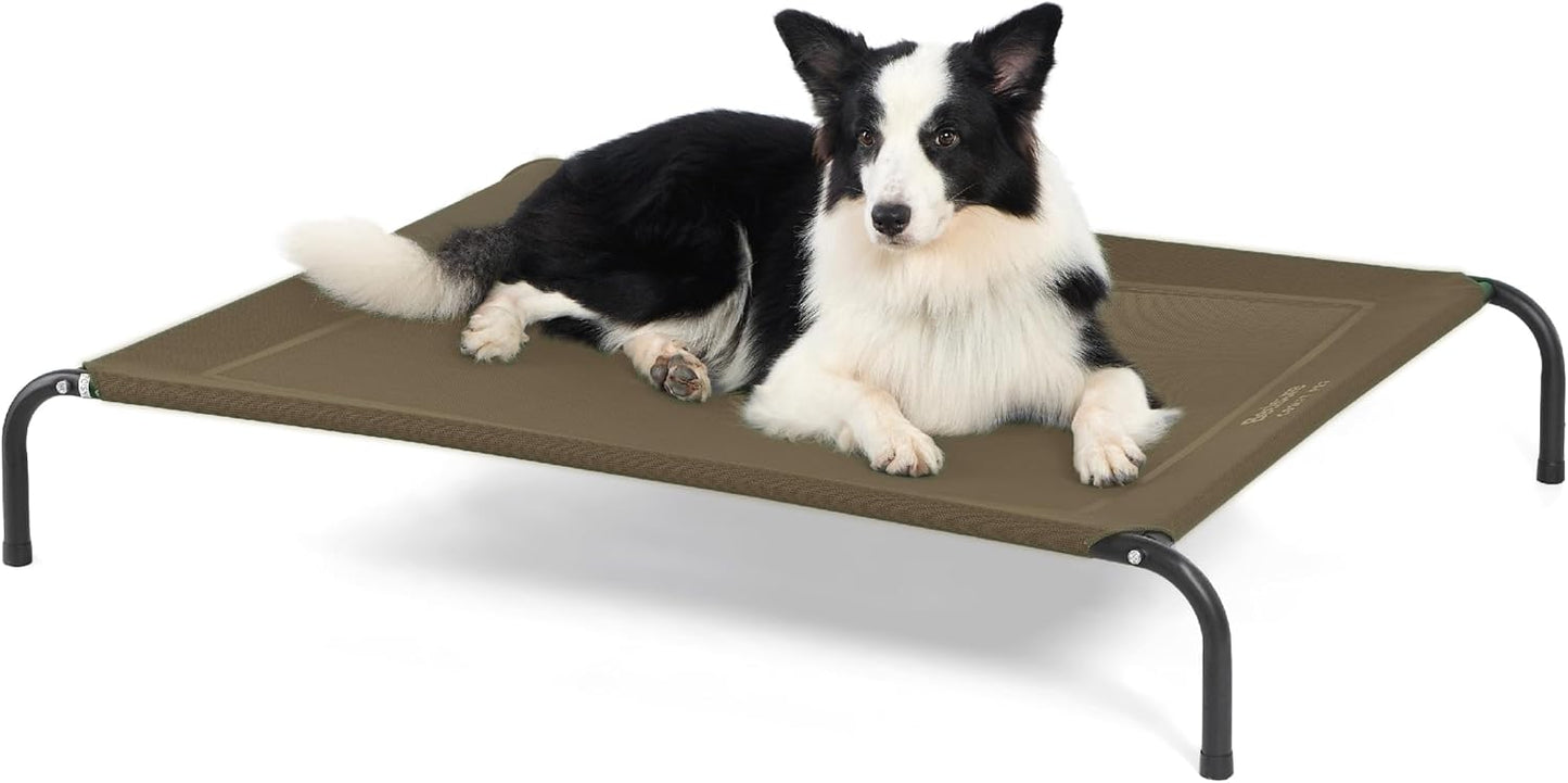 Bedsure Outdoor Elevated Dog Bed Large Sized Dog, Portable Indoor & Outdoor Cooling Raised Cot Pet Hammock Bed with Skid-Resistant Feet, Frame with Breathable Mesh, Brown, 49 inches