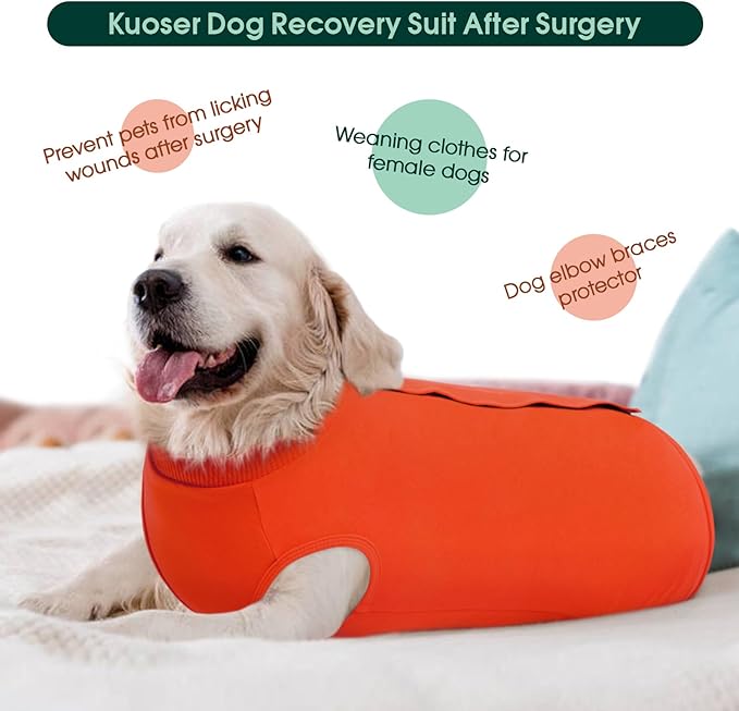 Kuoser Dog Recovery Suit for Rear Legs, Dog Surgical Suit with Pants Cover to Prevent Licking Wounds, Dog Onesie for Surgery Female Spay Male Neuter, Anti Licking Dog Recovery Leg Sleeve, Orange 3XL