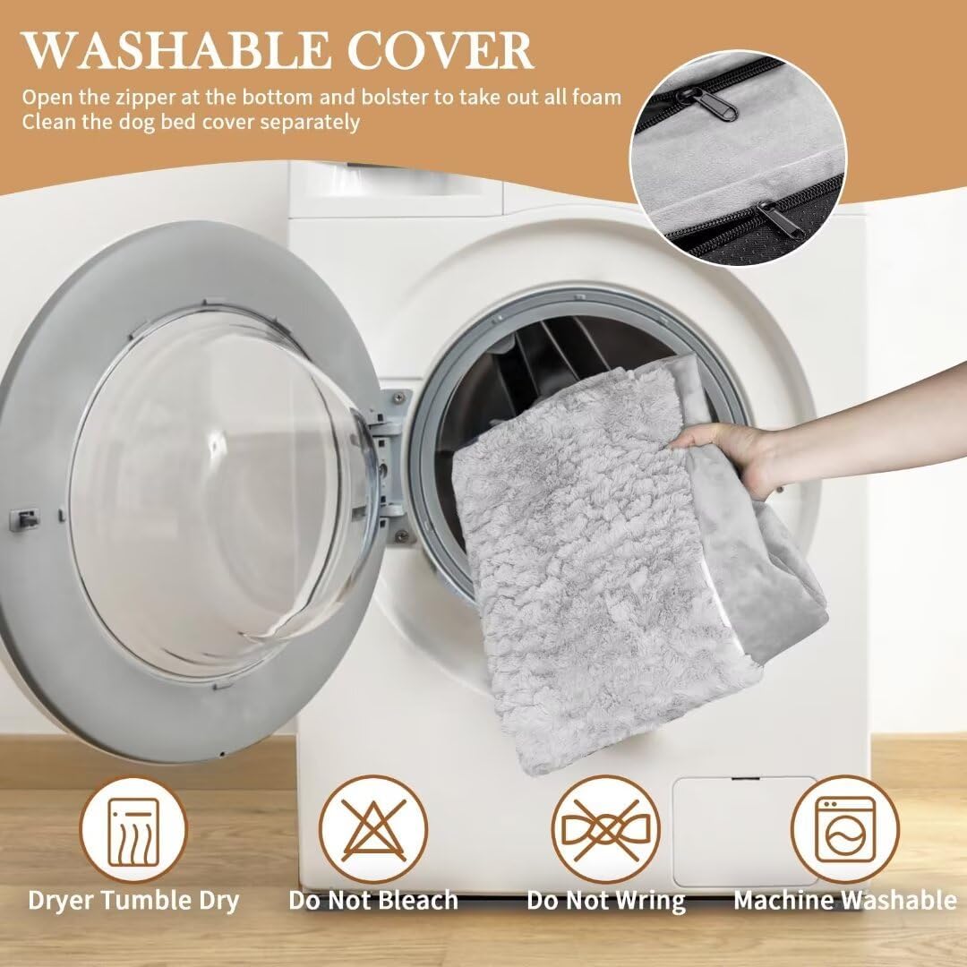 Comfort Expression XL Dog Beds Waterproof, Orthopedic Foam Dog Beds Large Sized, Bolster Dogs Beds Washable Pet Sofa with Removable Cover & Non-Slip Bottom(X-Large,Grey White)