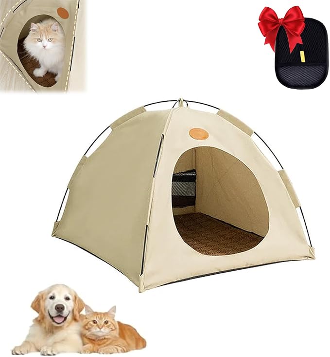 BreezyDen Pop-Up Pet Tent – Portable Indoor/Outdoor Cat Tent, Waterproof Pet Hideaway for Cats & Small Dogs with Mesh Window, Anti-Slip Base & Washable Design (White, XL (20 catties Kitten))