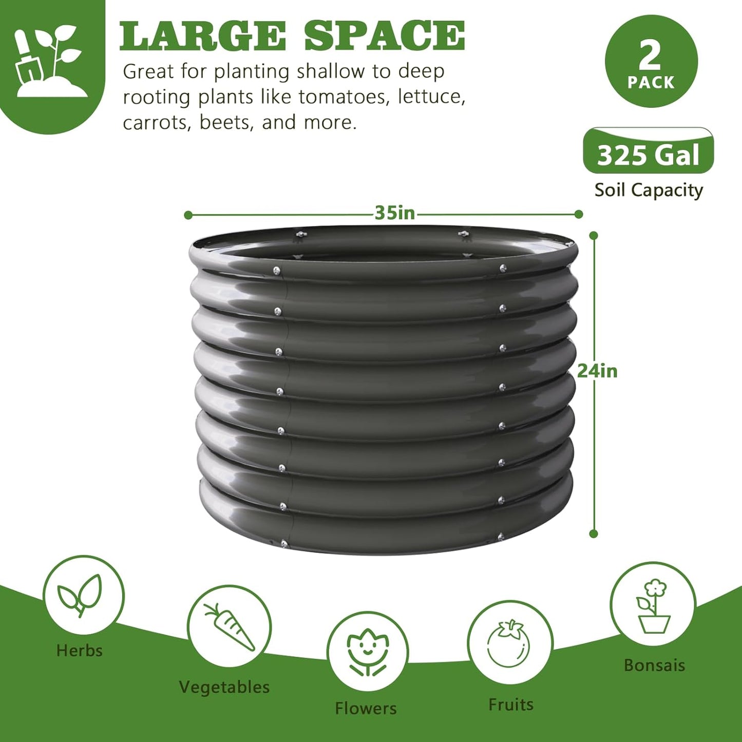 A ANLEOLIFE 2-Pack 3ft x 24” Tall Galvanized Raised Garden Beds Outdoor, Round Metal Planter Box for Planting Vegetables Flowers Herb, Anti-Rust & Easy-Setup, Quartz Grey
