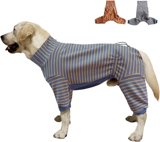 Dog Pyjamas PJS Sweater Clothes and Home Clothing Suitable for Medium to Large Breeds of Dogs, Dog Neutering Suits, Extra-Large Stretch Fabric, Four-Legged (Thickened Blue Stripes, 5XL)
