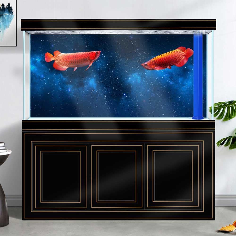 36X18IN Starry Aquarium Background, Art Starry Fish Tank Decorations Background, with 8 EVA Double-Sided Tape