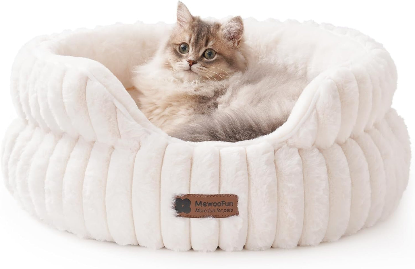 MEWOOFUN Cat Beds for Indoor Cats, Washable Dog Bed for Small Dogs, Round Pet Bed for Puppy and Kitten with Anti-Slip Bottom (Beige, 20"x20"x8")