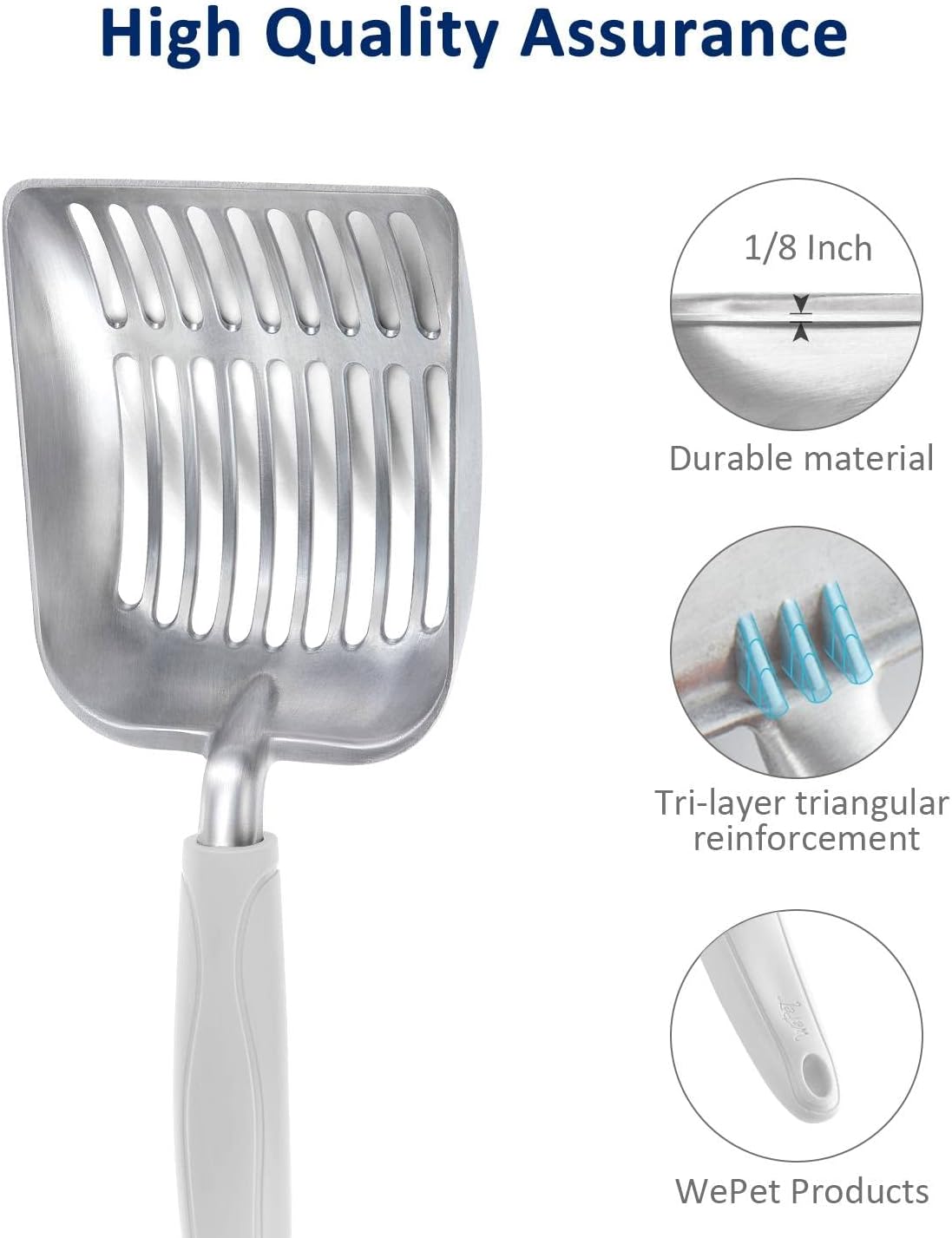 WePet Cat Litter Scoop, Aluminum Alloy Sifter, Kitty Metal Scooper, Deep Shovel, Long Handle, Poop Sifting, Kitten Pooper Lifter, Durable, Heavy Duty, for Litter Box