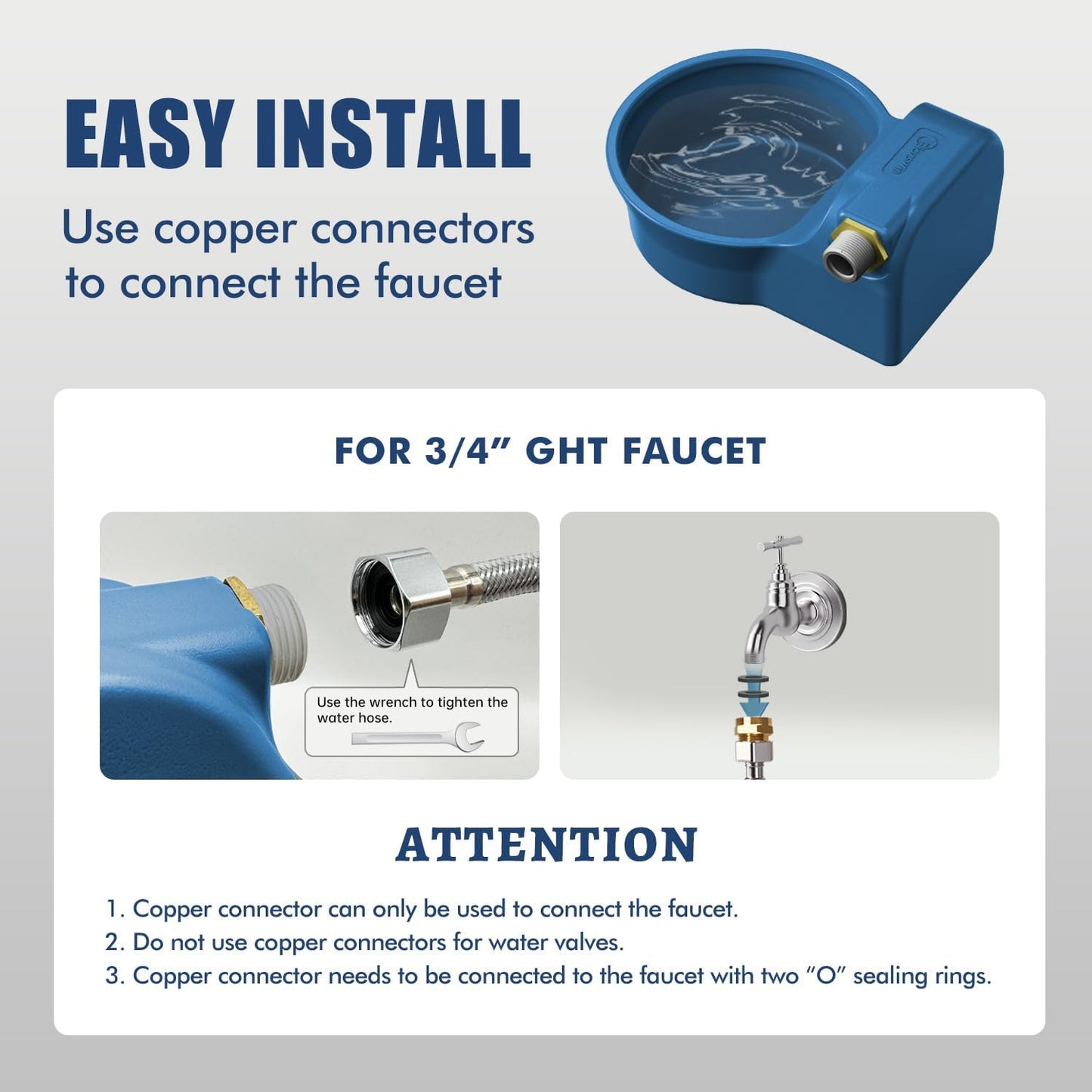 Automatic Dog Water Bowl Dispenser, Patented Automatic 2L Water Dispenser for Dogs, Chicken Waterer Bowl Fit 3/4''GHT Faucet, Water Hose Copper Connector Outdoor Dog Water Bowl for Livestock