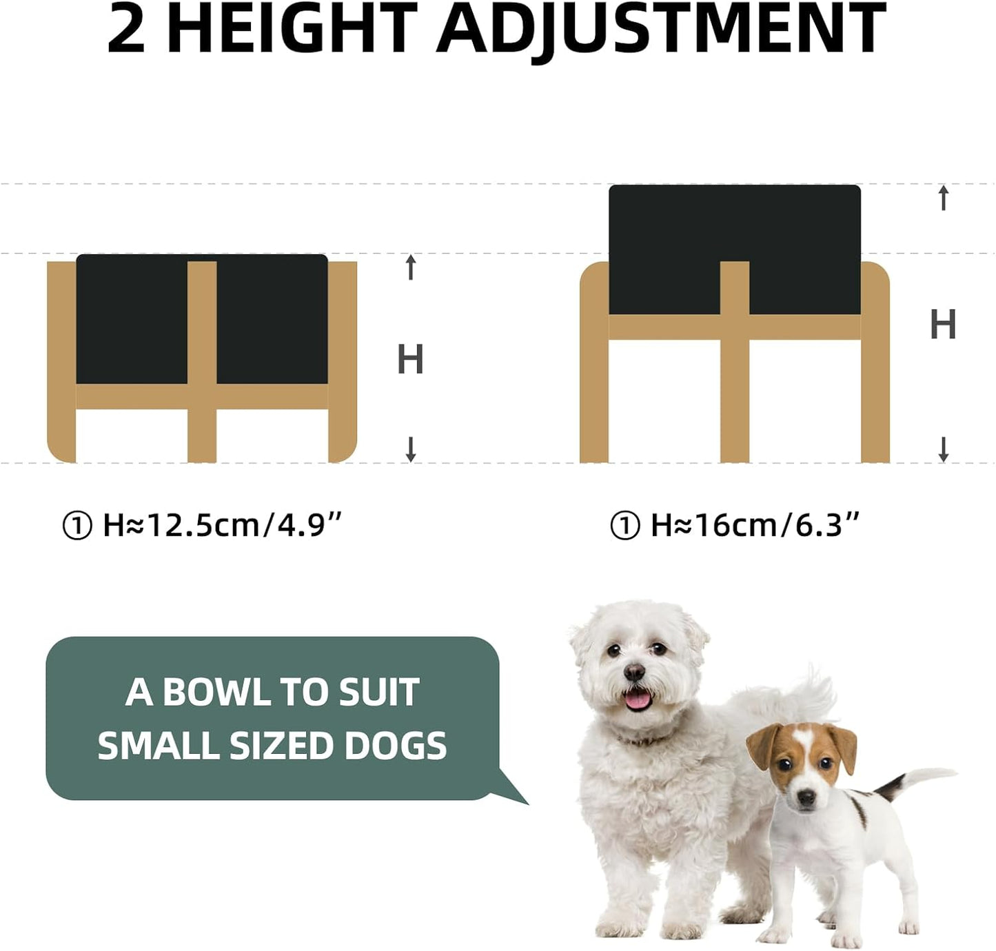 Ceramic Raised Dog and Cat Bowl Set, 2 Heights Elevated Stand, Food and Water Bowl for Small Breed Dogs, Weighted Dog Dishes, Pet Bowl(6.1'',28.7oz, Black)