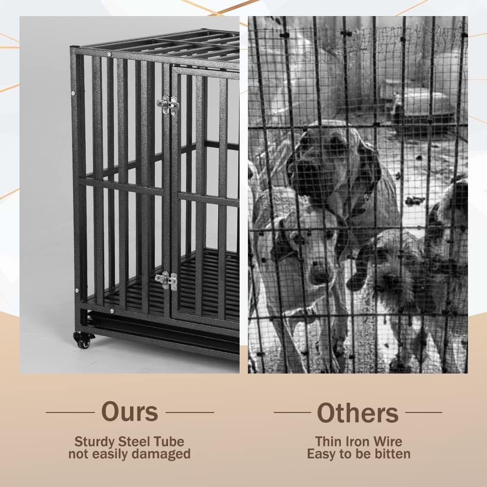 LUCKUP Heavy Duty Dog Crate-38 inch Large Metal Dog Cage with 2 Doors and 4 Wheels, Stackable Dog Kennel for Large & Medium Dogs, Removable Tray
