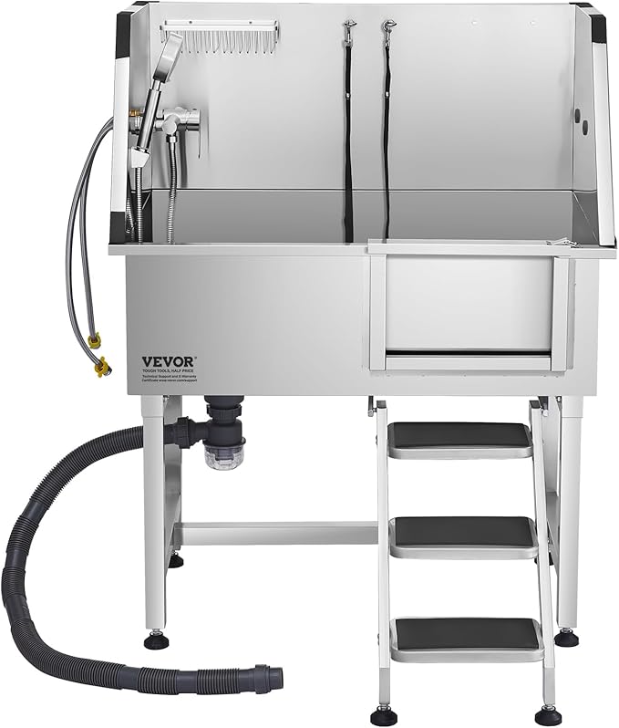 VEVOR Stainless Steel Dog Washing Station, 38 inch Pet Grooming Tub w/Storage Stairs, Faucet & Showerhead & Soap Holder Dog Bathtub for Medium & Small Pets (Right Door)