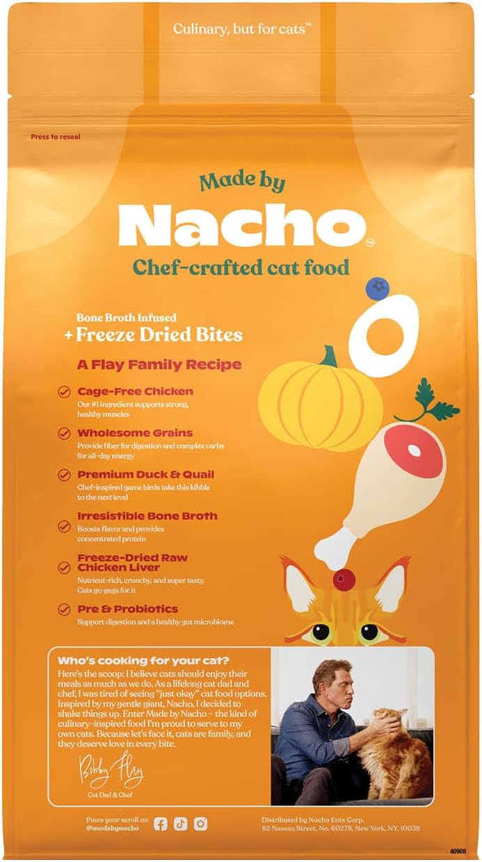 Made by Nacho Dry Cat Kibble 10lb Bag, High Protein Premium Cat Food with Freeze-Dried Pieces, Cage-Free Chicken, Duck & Quail, Limited Ingredients, Single Bag