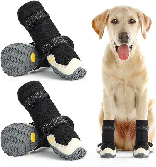 Dog Shoes for Hot Pavement Anti-Slip Dog Boots Waterproof Dog Shoes for Small to Large Dogs with Reflective Straps Pet Dog Boots for Hiking.4Pcs Soft Breathable Paw Protectors for Dogs