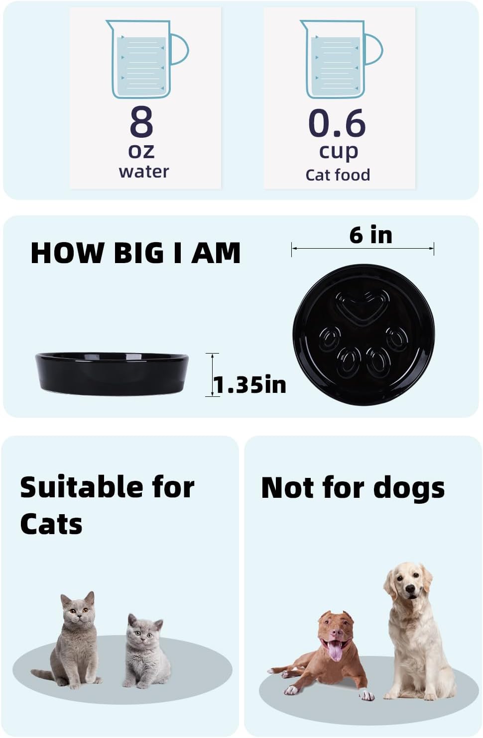 Slow Feeder Cat Bowls, Ceramic Fun Slow Eater Bowl for Cats (Black)