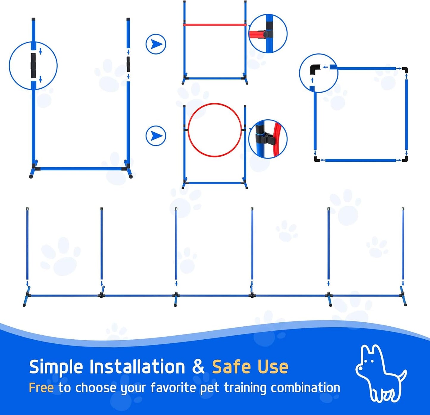 Dog Agility Training Equipment Set, Obstacle Courses Agility Training Kit for Puppy Includes 2 High Hurdles, Standard Tunnel, Blind Tunnel, Jumping Ring, 6 Weave Poles, Pause Box and 2 Carrying Bags