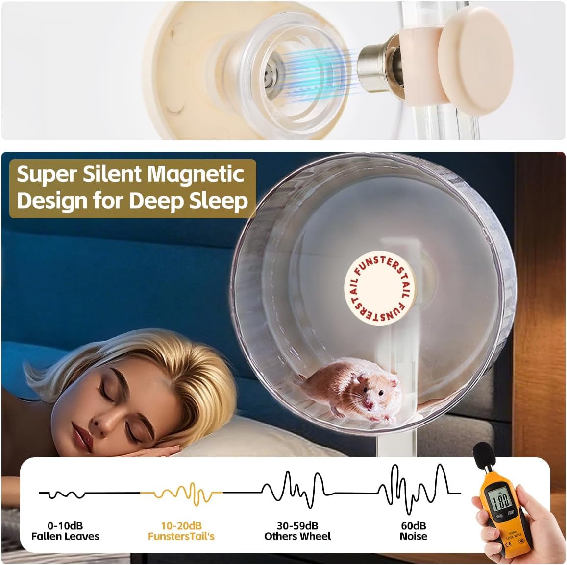 Super Silent Hamster Wheel 10.4 Inch, Magnetic Large Rat Wheel for Chinchilla, Gerbil, Guinea Pig, Cat, Mouse, Sugar Glider and Dwarf, Syrian Hamster Accessories (Cream White)