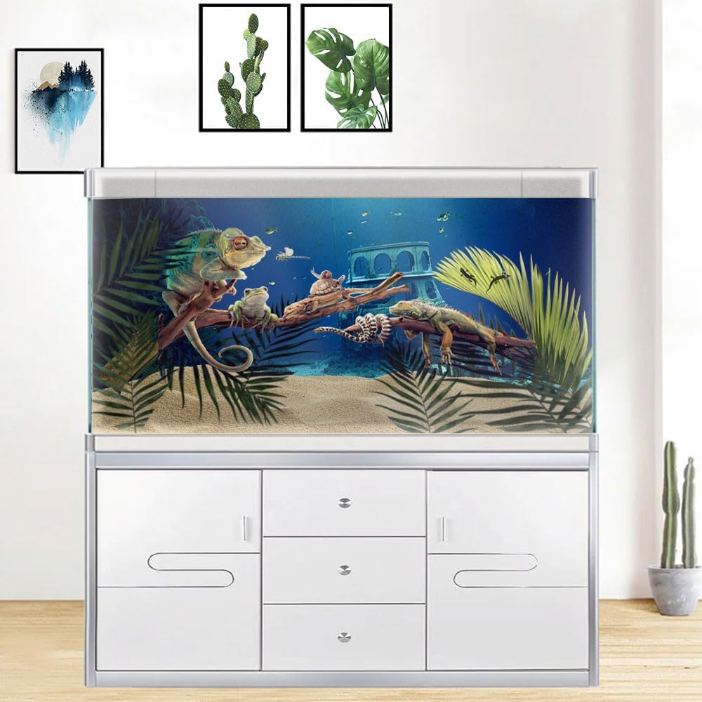 72X18IN Natural Underwater Aquarium Background, Pictures 3D Fish Reef Fish Tank Decoration Background, with 8 EVA Double-Sided Tape