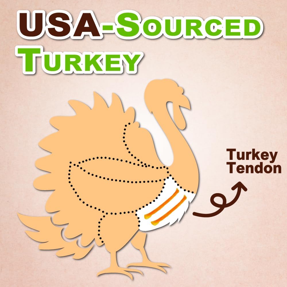 AFreschi Turkey Tendons for Dogs, USA-Sourced, Healthy Dog Treats, Rawhide-Free Puppy Chews, Long Lasting, All Natural, Hypoallergenic Dog Treats for Large Breeds, 10 Count Box Bone (L)