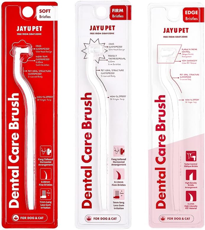 JAYU PET Dental Care Brush [Soft&Firm&Edge Bristles] - Toothbrush for Cat and Small Dogs, Removing Old Plaque and Tartar, Cat Dental Care, Cats Teeth Brushing & Easy Cleaning