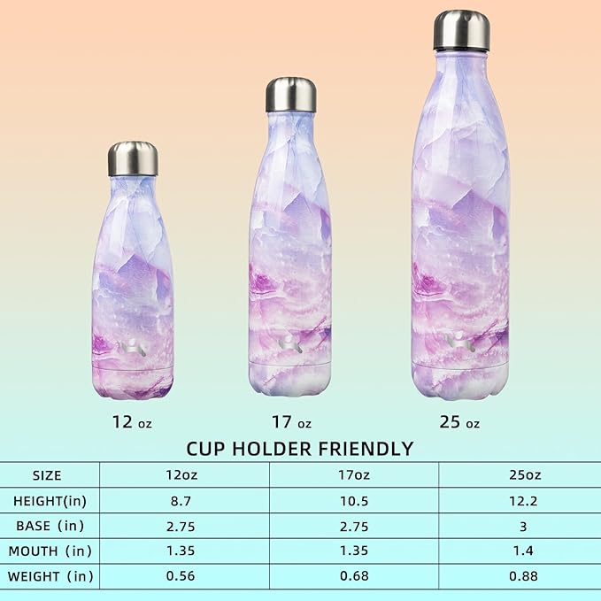 Insulated Water Bottles,12 oz Double Wall Stainless Steel Vacumm Metal Flask for Sports Travel,Marble Dawn