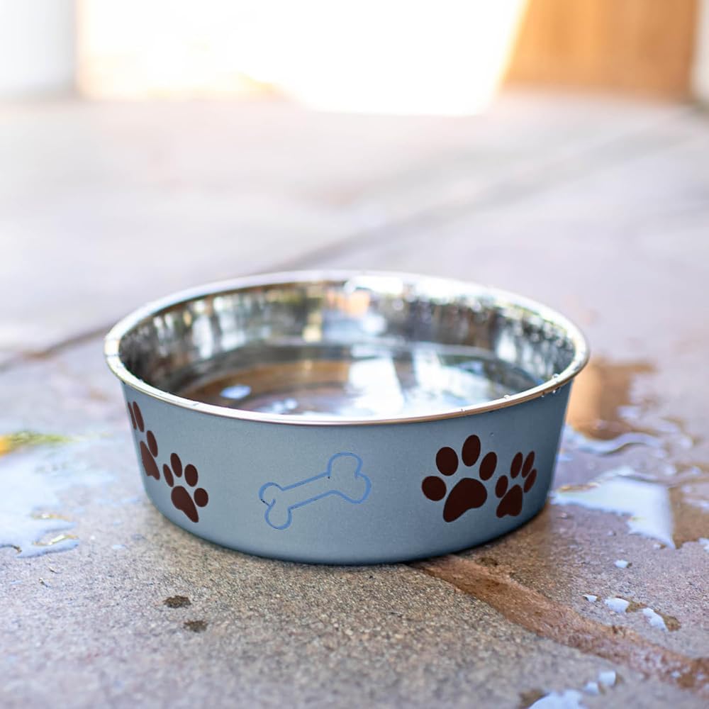 Loving Pets Bella Dog Bowls- Stainless Steel Dog & Cat Bowls - Spill Proof Dog Food Bowl, Cat Bowl, Puppy Essentials & Pet Supplies Great for Home & Travel (Small 10-20 lbs, Blueberry)