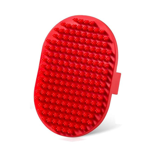 Lilpep Dog Bath Brush, Rubber Pet Shampoo Brush with Silicone Bristles for Massaging Grooming, Removing Short Haired Dogs Cats Shedding, Tangles and Dead Undercoat(Red, plum brush)