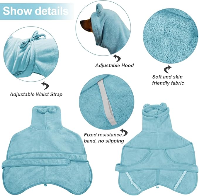 Giant Dog Bath Bubble, Quick Drying Super Absorbent Used for After Bathing, Warm Dog Towels, Adjustable Hoodies and Belts for Pet Dogs Bath Clothes Products (Blue, 6XL)