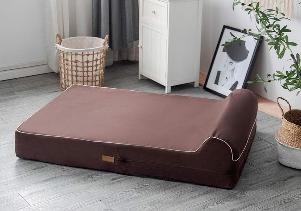 KOPEKS Orthopedic Memory Foam Dog Bed 7" Inch Thick Extra Large Dog Bed With Pillow Brown 50"x34"x10" Includes Waterproof Liner & Durable Removable Cover With Smart Design
