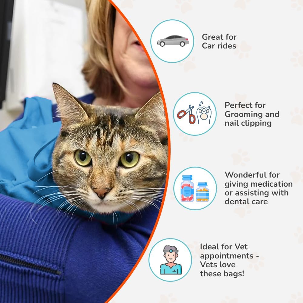 Cozy Comfort Carrier - Small Light Blue Cat Carrier and Cat Restraint Bag for Medication Administration, Grooming, Vet Visits, Dental Care, and Nail Trimming