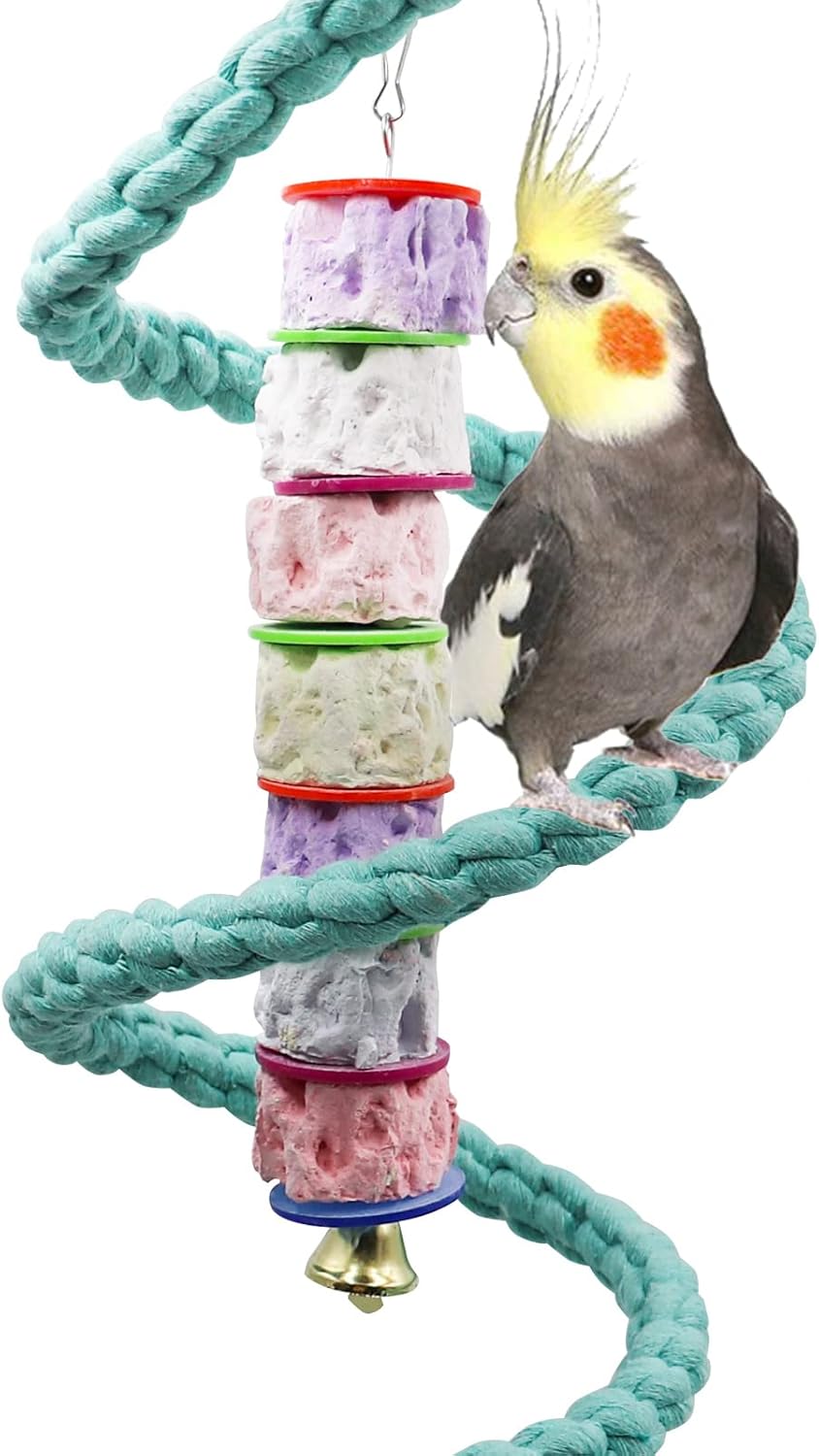 Large Bird Chewing Toy, Colorful Parrot Beak Grinding Calcium Stone with Bells, Bird Cage Accessories, Cage Toys for Cockatiel Parakeet Budgies Rat Hamster Chinchilla Rabbit Bunny African Grey(1 Pack)