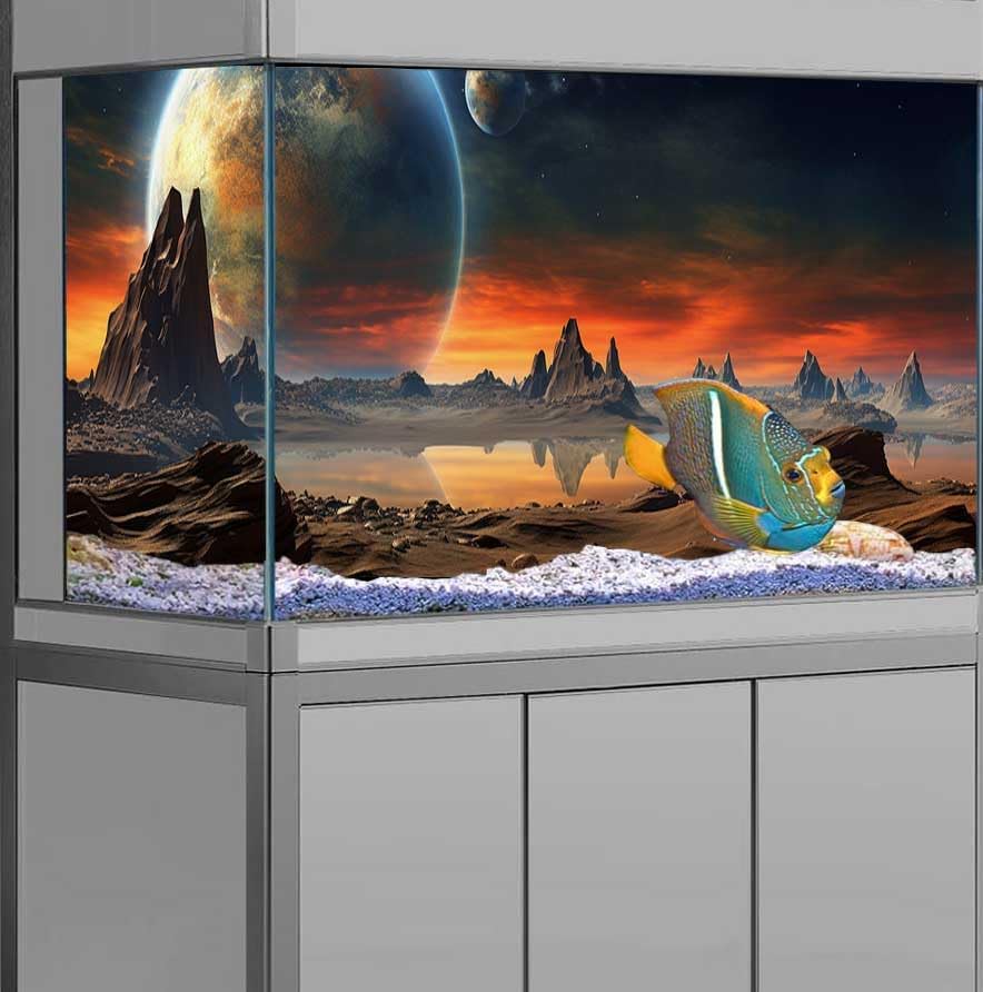 36X24IN Cosmic Aquarium Background, Cool Parallel Space Themed Fish Tank Background, Tropical Desert Terrarium Background with 8 EVA Double-Sided Tape