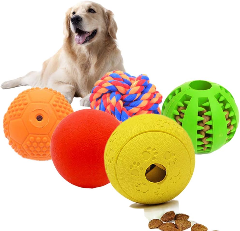 5 Different Functions Interactive Dog Puzzle Toys Balls for Medium Large Dogs, Food Treat Dispensing Dog Toys