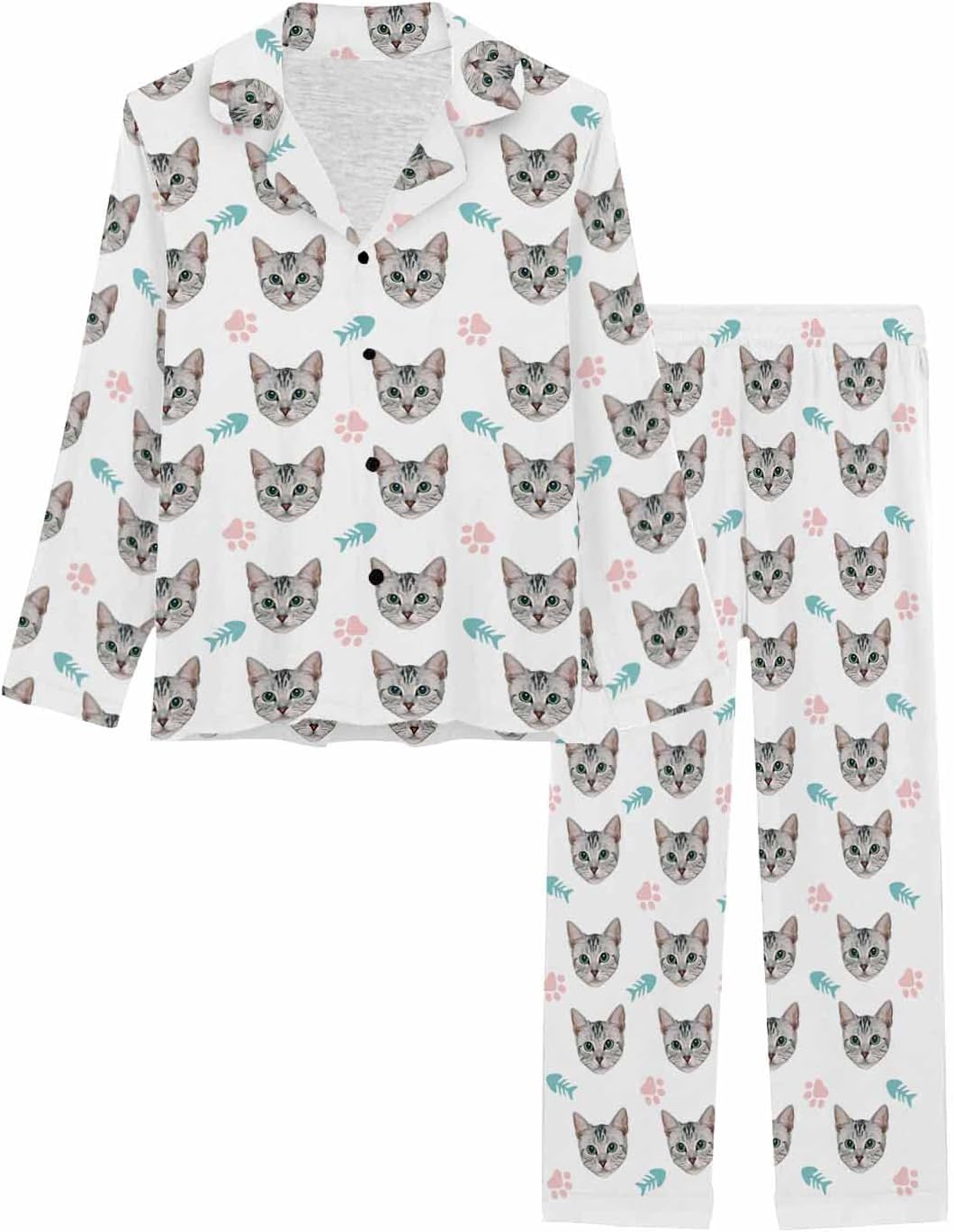 MyPupSocks Custom Face Pajamas for Women Set, Personalized Photo Long Sleepwear XS-XXL