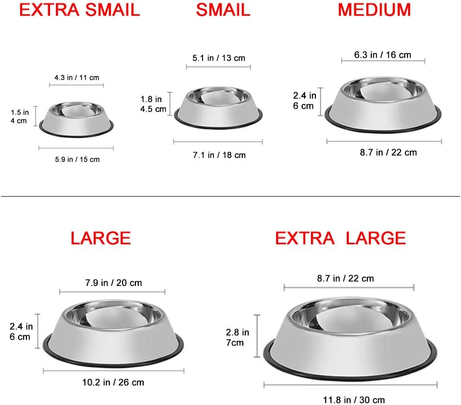 Stainless Steel Dog Bowls, 3.5 Cup/28oz Cat Bowl Water and Food with Rubber Base, Pet Bowls for Large Dogs, 3Pack