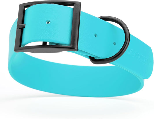 Dogline Biothane Waterproof Dog Collar Strong Coated Nylon Webbing with Black Hardware Odor- Proof for Easy Care Easy to Clean High Performance Fits Small Medium or Large Dogs, Sky Blue