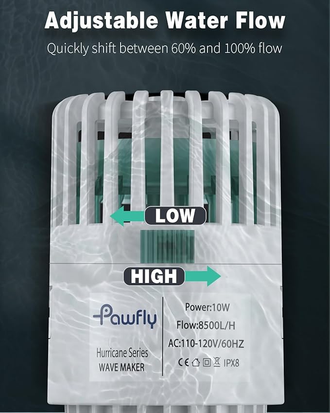 Pawfly Wave Maker for Aquarium, 2000 GPH 10W Aquarium Powerhead, Quiet Submersible Wavemaker for Fish Tanks up to 150 Gallons, Water Circulation Pump with Strong Suction Cup Base