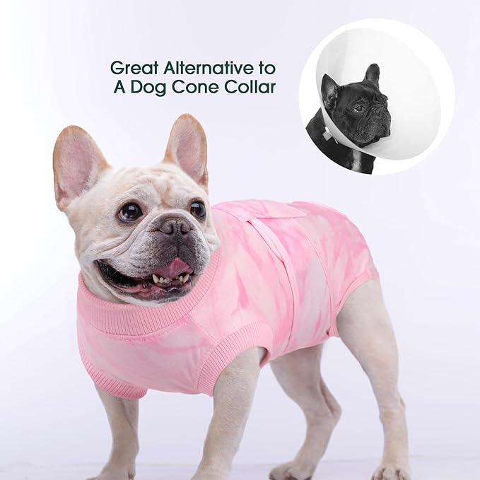 Kuoser Dog Surgery Recovery Suit, Anti Licking Pet Surgical Suit for Dogs Male Neuter, Female Dog Surgery Suit for Spay Subsititute E-Collar Cone, Dogs Body Suits After Surgery Pink Tie Dye L