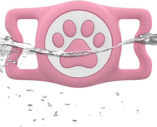 IP68 Waterpoof Dog Airtag Holder, Stretchy Silicone Full Body Covered Apple Air Tag Holder for Dog Cat Collar Fit All Width Collar (Pink, 1 Pack)