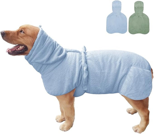 Medium to Large Size Dog Bathrobe, Quick Drying Super Absorbent Used for After Bathing, Warm Dog Towels, Adjustable Hoodies and Belts for Pet Dogs Bath Clothes Products (Blue Jacquard, 3XL)
