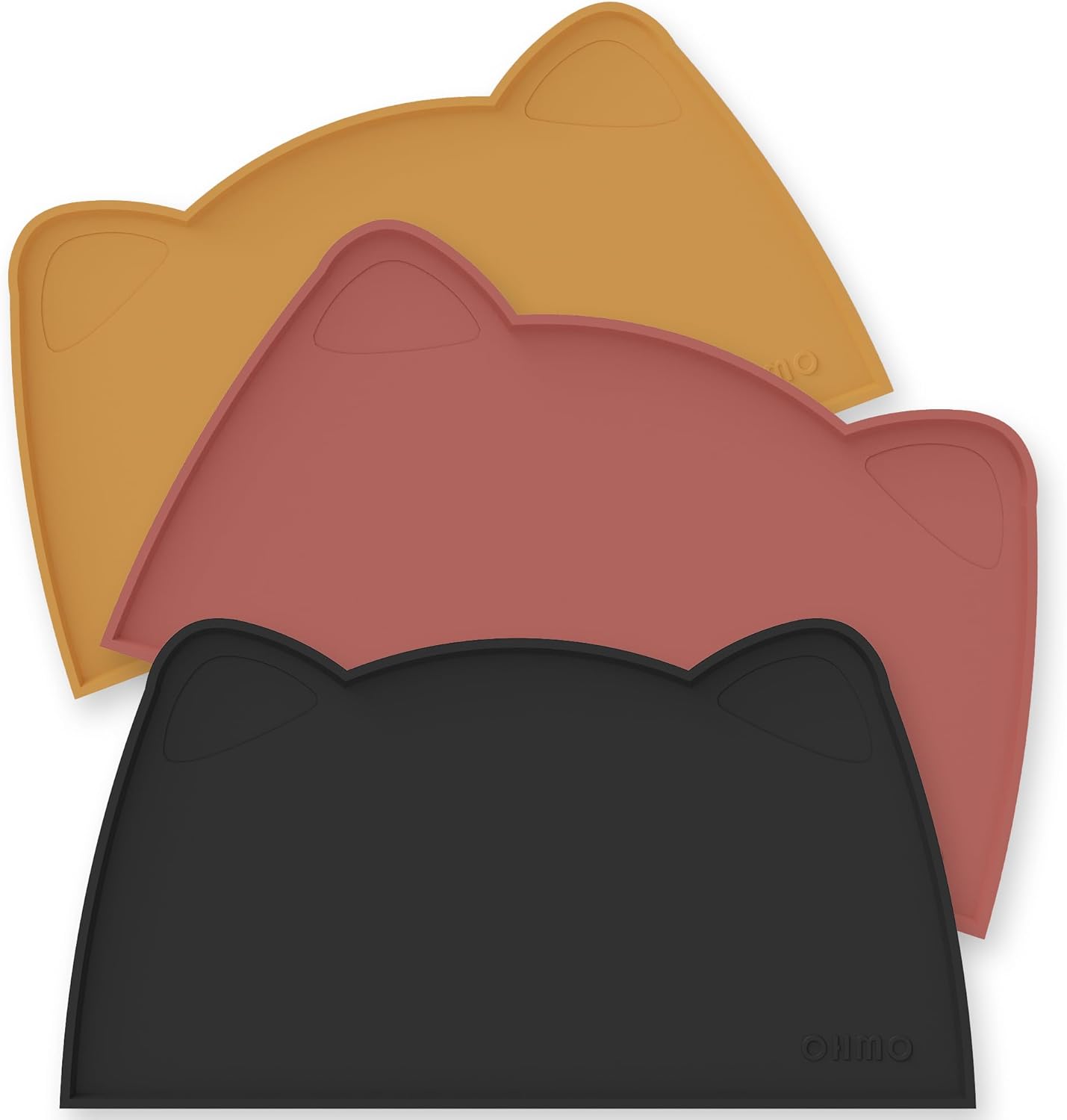 OHMO - Cat Food Mat, Silicone Pet Feeding Mat for Floor Non-Skid Waterproof Dog Water Bowl Tray, Easy to Clean Pet Placemat (Black, 18 * 9.8'')