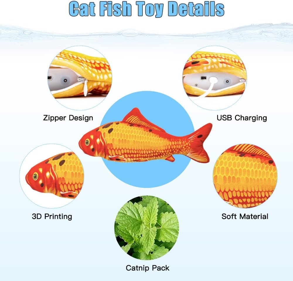 TOOGE 2 Pack 9" Floppy Fish Cat Toys with SilverVine and Catnip for Indoor Cats for Small Dogs Interactive Automatic Flopping Fish Cat Kicker Toys for Cats Puppy Small Dog