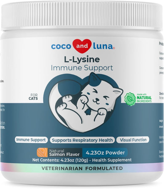 L-Lysine Supplement for Cats 900mg/scoop - Cat Supplement for Sneezing and Runny Nose, Cold, Immune Support, Eye Function, and Respiratory Health – Lysine Powder