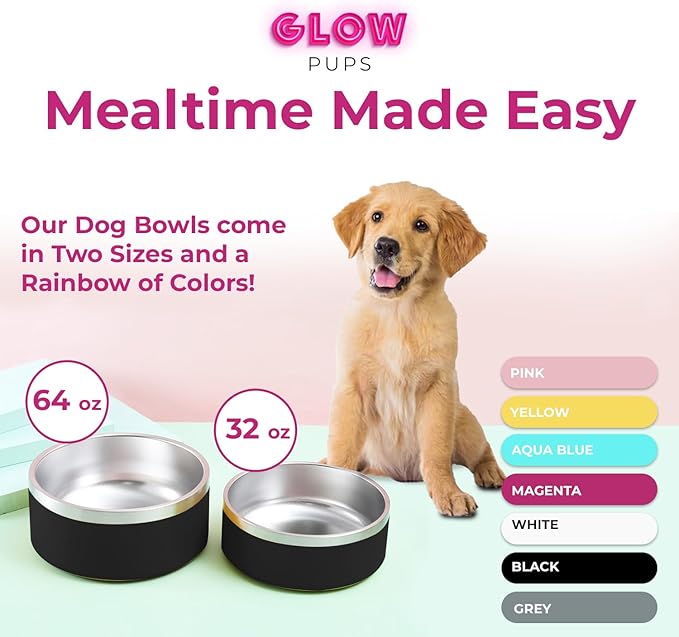 Black Dog Bowl, Double Wall Stainless Steel Pet Bowl, Vacuum Insulated Pet Feeder, Non-Skid Pet Bowl, 32 oz